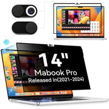 Privacy Screen Protector for MacBook Pro 14" (2021–2024, M1/M2), compatible with A2918/A2992/A2442/A2779, removable anti-spy & blue light filter