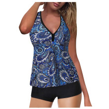 Top da bagno tankini da donna stampato con spalline incrociate sulla schiena, senza slip, taglie S - XXXL