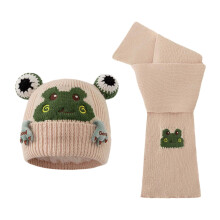 AWZXDE Winter Knitted Toddler Hat And Scarf For Kids With Embroidery Soft Yarn Baby Neck Warmer For Cold Weather Ages 2 To 10Y Beige