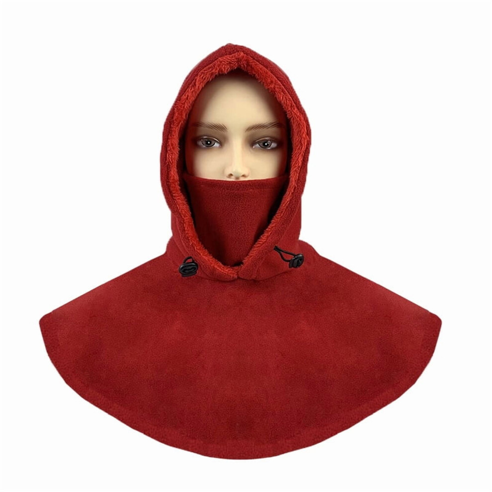 Heavyweight Fleece Cold Weather Face And Neck Mask-Big Red (Shawl Hat)- Winter Windproof Hooded Scarf Cold Weather Hat Neck Warmer 9399596657417
