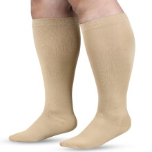 Compression Socks for Men, Wide Calf, Knee-High, Cotton, Beige XXL – Compatible with Athletic & Running Use