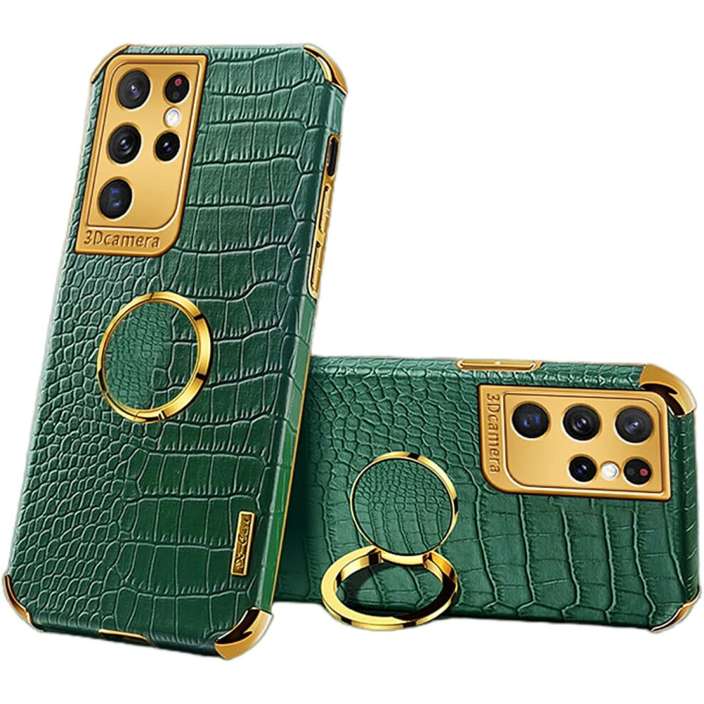 Luxury Soft Leather Phone Case With Rotatable Finger Ring For Samsung Galaxy A12/A22/A32/A42 4G/5G Â A22 5G Green 9399596165875