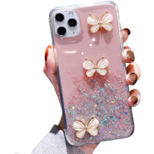 Telefoonhoesje met drie glittervlinders en kubieke sterren – valbestendig, schattig en fris, compatibel met iPhone