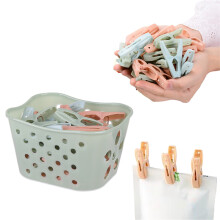 Contenitori portaoggetti in plastica impilabili, colori azzurro, verde e rosa, design con fori di ventilazione, ideali per riporre mollette da bucato