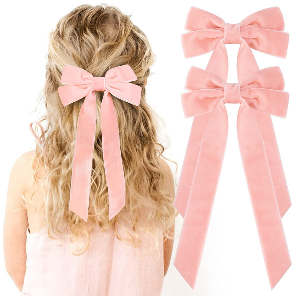 Unisex Red 2Pcs Velvet Hair Bows Hair Ribbon Clips Big Fall Alligator Clips Hair Accessories For Women Girls