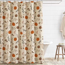 Cortina de ducha de cosecha de otoño con hojas de otoño, frutas y calabazas. Cortina de ducha de tela estilo granja para baño, 60x72 pulgadas.