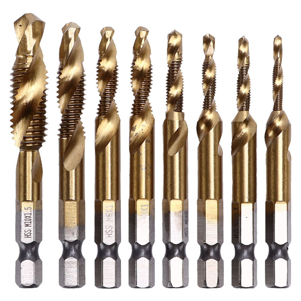 Titanium Coated Combination Drill Tap Bits High Hardness Durability Spiral Flute Hex Shank Quick Change Drilling And Tapping One Step Processing Tool 9049227965724
