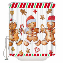 Cortina de ducha navideña de pan de jengibre, 91 x 182 cm, cortina de baño impermeable y lavable con diseño de caramelos de hombre, juego de