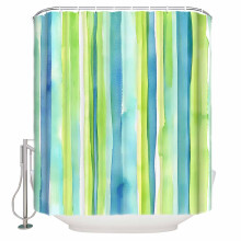 Cortina de ducha a rayas verdes y amarillas, 91 x 182 cm, cortina de baño impermeable con efecto degradado de acuarela y diseño abstracto, lavable,