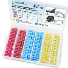 Kit de 400 conectores rápidos de pala de nailon, terminales eléctricos aislados, kit surtido de terminales de crimpado de cable de pala macho y