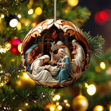 3.15" Nativity Scene Ornaments for Christmas Tree – Acrylic Religious Hanging Decor, Compatible with Christian & Family Gifts