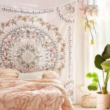 Sketched Floral Medallion Tapestry, Bohemian Mandala Wall Tapestries, Indian Art Print Mural for Room Dorm Decor 59.1 x 80 (Mauve)