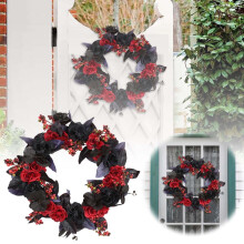 Ghirlanda di rose nere e rosse per Halloween, decorazione festiva con rami per Halloween, Ringraziamento e Natale (Nero) #1017