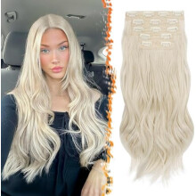 Blonde gelaagde haarextensies - 50 cm zachte golvende clip-in haarextensies voor vrouwen - 5 stuks volumineuze blonde clip-in haarstukken met kantweft