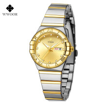 Horloges voor dames, polshorloges voor dames, waterdicht analoog dameshorloge van roestvrij staal, klein en elegant, goudkleurig.