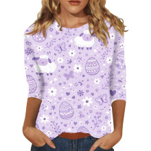 Easter Women's Tops 3/4 Sleeve Crew Neck S-3XL