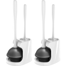 Conjunto de Desentupidor Sanitário e Escova para Banheiro, Branco, 2 Unidades