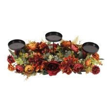 Fall Artificial Hydrangea Candle Holder Centerpiece, Iron and Plastic Floral Arrangement for Dining Table Party Decor, Autumn Home Decoration