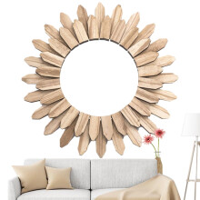 Wooden Wall Mirror Rustic Wall Decoration Decorative Sunflower Hangable Wooden Mirror for Dining Bathroom Living Room Hallway Entryway fun