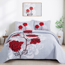 Ensemble de courtepointe à motif floral, élégant couvre-lit rouge à imprimé floral, ensemble de literie 3 fils en microfibre douce avec 2 taies