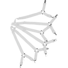 Adjustable Scrunchy Holder Bed Sheet Straps with 12 Clips, 6-Side Elastic Gripper for Sheets, Mattress Covers & Sofa Cushions – White