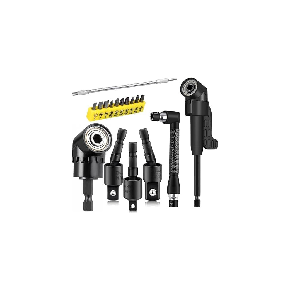 17-Piece Flexible Drill Bit Extension Kit W/ Rotatable Sockets, Hex Shanks, Right-Angle & 90 Angled Bits Â Compatible With Xxx 9422877934904