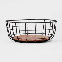 Iron and Mangowood Wire Fruit Basket Black - Threshold: Round Fruit Holder, Traditional Style, Mango Wood & Iron