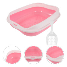 Cat Litter Box Set Pink Plastic for Kitten with Anti-splashing 1 Set