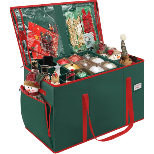 Boîte de rangement pour décorations de Noël 2 en 1 avec 4 plateaux