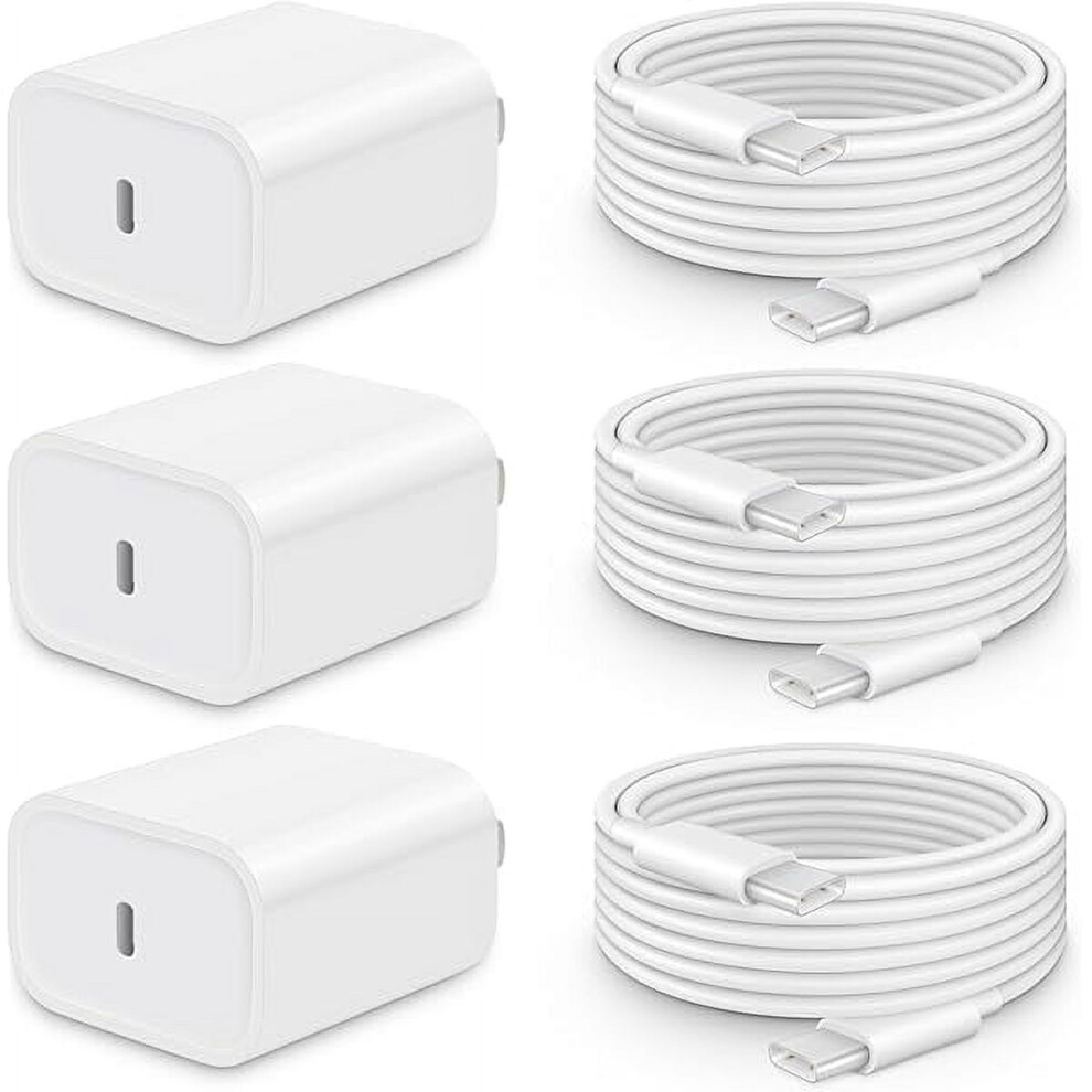 20W Usb-C Fast Charger With 6Ft C-To-C Cable For Iphone 16/15 Series, Ipad Pro & More Â 3 Pack, Compatible With Iphone 16 9422877936403