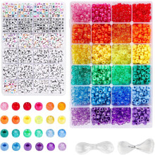 4000Plastic craft beads setWith letter beads +Rainbow beadsmatch 20Rice crystal line + 30Meter elastic cord