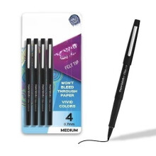 Flair 4pk Marker Pens Felt Tip 0.7mm Black: Porous Point, Medium, Fade-Resistant, Durable, Office & Art Use