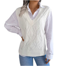Luźny sweter w dużym rozmiarze z dekoltem w serek, bez rękawów, w jednolitym kolorze, luźny sweter typu pullover