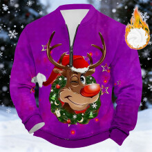 Sweat-shirt de Noël confort ultime | Haut à col zippé doublé en peluche pour homme, idéal pour les fêtes | Vert XXXL