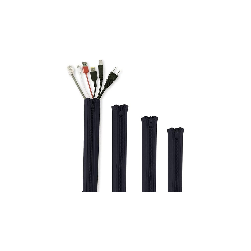 Cable Management Sleeves With Zipper, 19" Wire Hider For Tv/Pc/Office/Home, Black, 4Pcs 9551475193557
