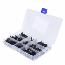 Schwarze, selbstschneidende Schrauben aus korrosionsbeständigem Kohlenstoffstahl mit Kreuzschlitzantrieb und Flanschkopf. Langlebige Schrauben