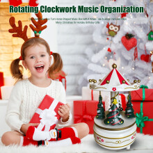 Carousel Music Box Turn Horse Shaped Music Box with 4 Xmas Tree Musical Carousel Plays Merry Christmas for Holiday Birthday Gifts