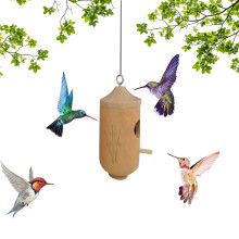 Hummingbird House Bird Feeder – Decorative Natural Wooden Outdoor Hanging Garden Decor, Compatible with Hummingbirds
