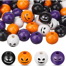 100 piezas de cuentas de madera navideñas para manualidades, cuentas de madera de colores para hacer joyas, fantasmas, calabazas, muñecos de nieve,