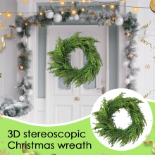 Couronne de Noël artificielle de 56 cm avec nœud à carreaux, décoration 3D pour armoire/fenêtre, pour une utilisation intérieure et extérieure
