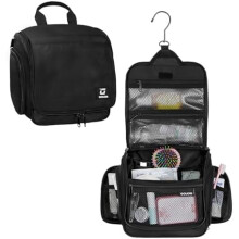 Toiletry Bag with Hook, Large Bag Travel Organizer, Water-Resistant Bag with 10 Compartments for Women & Men,Black