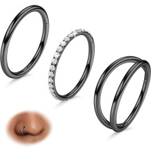 3Pcs Nose Hoops 316L Surgical Steel 14G-20G 7-10mm CZ