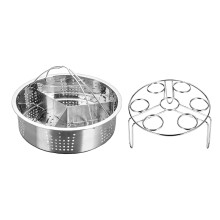 Stainless Steel Vegetable & Egg Steamer Rack with Divider – Fits All Pots, Compatible with Steam Cooking for Veggies, Fish & Seafood