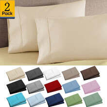 Lot de 2 taies d'oreiller en microfibre brossée (51 x 76 cm), douces et résistantes à la décoloration, fermeture portefeuille, beige –