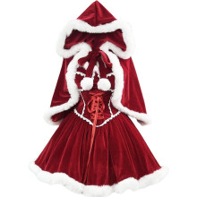 Weihnachtskleid, Rock und Kapuzenumhang für Damen, passende Weihnachtskleidung in Übergröße, Cape, Rollenspiel-Outfit, komplettes Set, warmes