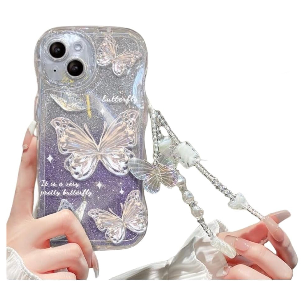Wave Curl Butterfly Phone Case For Iphone 15 To 7, Glitter 952399339707