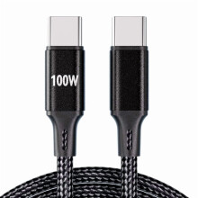 Cabo de carregamento rápido USB-C de 100 W, tipo C para tipo C, 1 m, trançado em nylon.