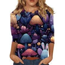 Hauts de Pâques pour femmes, tailles S à 3XL, manches 3/4, motif lapin de Pâques, col rond, hauts d'été pour femmes.