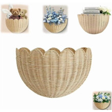 Scalloped Wall Basket Set – Handwoven Rattan Hanging Baskets for Home, Bathroom & Living Room Organizing (14x8x6 in)