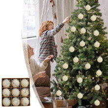 Flocked Christmas Balls Beige 3.15in 9pcs